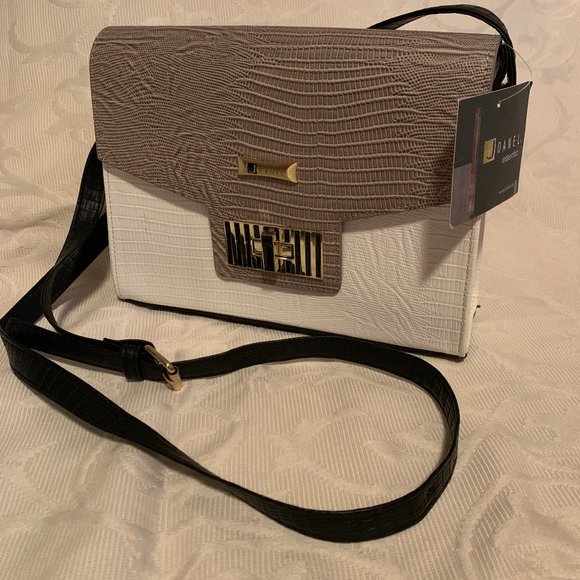 Beautiful Joanel White/Taupe Vegan Leather Embossed Handbag - Picture 5 of 13